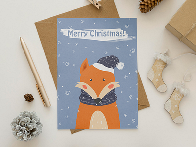 Christmas card in a minimalistic style " Fox"