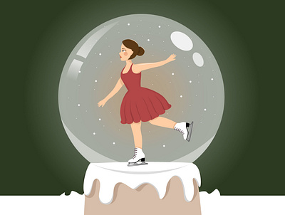 New Year's Card girl illustration new year skates snow globe vector illustration winter