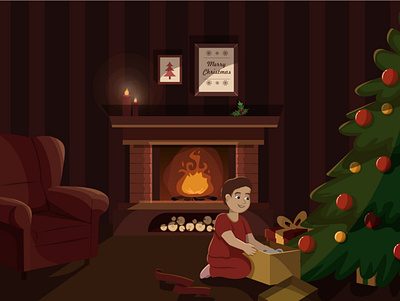 New Year's illustration " Midnight Magic" illustration new year vector illustration зима камин новогодняя ночь ребенок уют