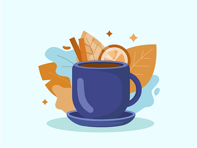 Illustration of a coffee mug on an autumn theme