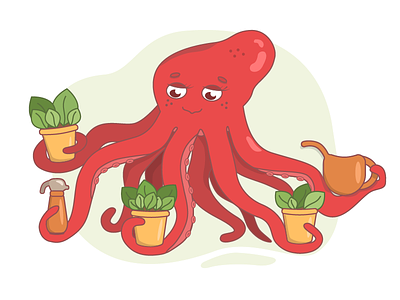 Octopus gardener illustration octopus vector illustration растения