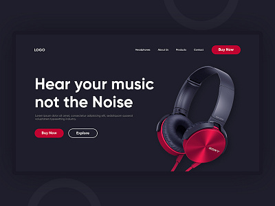 Headphone Landing Page Header UI