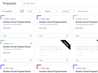 Proposal Cards cards dashboard filtering proposal