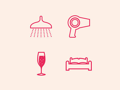 L'Oreal icons bed blow dryer champagne icons outline pink shower vector
