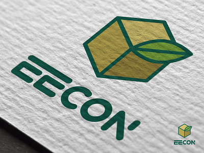 EECON Logo Design box brown cardboard custom eco ecological green hexagon leaf logo nature type