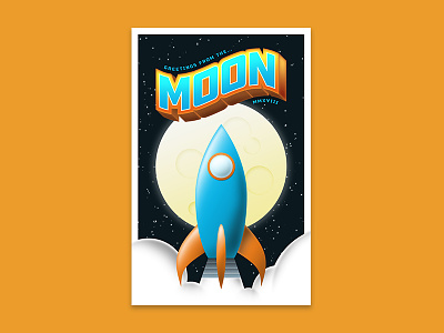 Greeting from the Moon clouds crypto illustration lettering moon postcard poster rocket space spaceship stars stellar