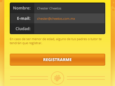 Register form form input orange register yellow