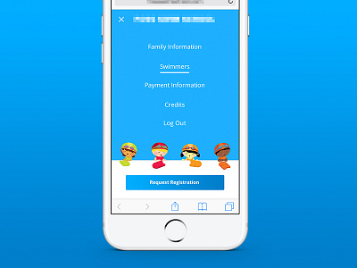 Swim Menu button design fun kids menu registration swim ui