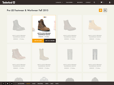 Timberland Product Ordering app boots product shopping timberland ui ux