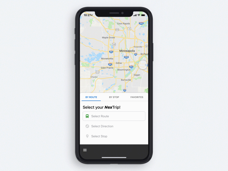 Metro Transit NexTrip animation app clean design ios route transit ui ux