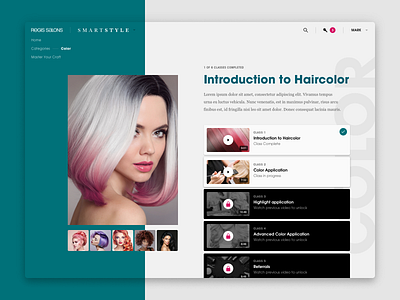 Salon Educational Platform Course Screen beauty branding design e learning hair layout learning lesson salon typography ui deisgn video web design