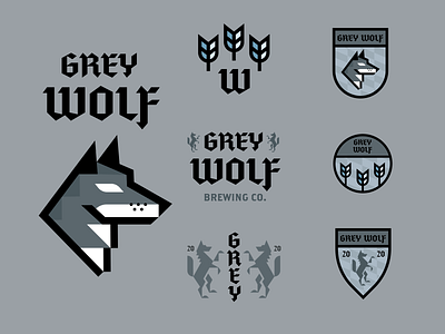 Grey wolf branding design flat illustration logo