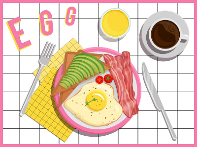 Breakfast 2d adobe illustrator avocado breakfast coffee egg for interface icon illustration illustration digital picture vector