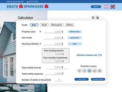 Home Loan Calculator Simple Design bank banking calculator erstebank homeloan ux uxdesign