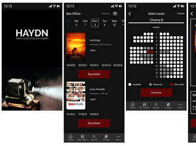 Haydn Cinema app art cinema cinemaapp culture design tickets ui user experience user interface userinterface userinterfacedesign ux uxdesign