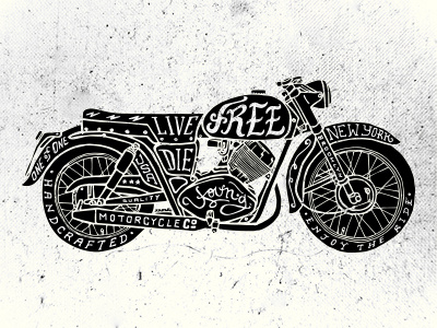 Live Free Die Young brooklyn design handcrafted handmade illustration lettering motorbike new york pencil sketch typography yeg