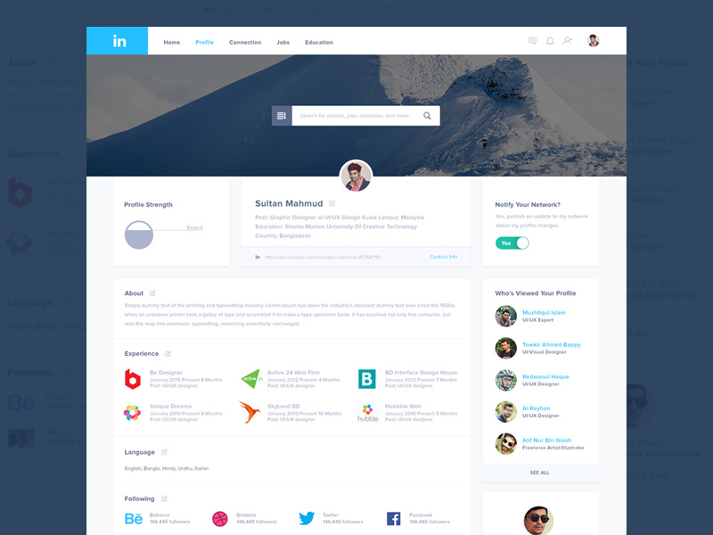 Linkedin Redesign ux ui clean responsive website design profile page redesign linkedin