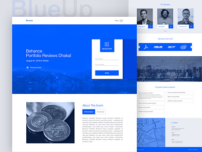 BlueUp- Event Landing Page about agency behance clients contact creative free landing page meetup template