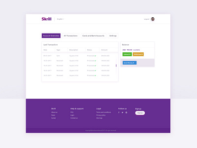Dashboard | skrill application dashboard full project mobile redesign responsive skrill ui ux website