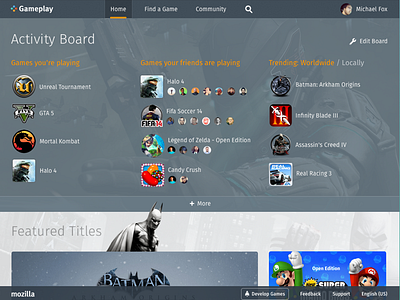 Firefox Gamecenter interaction design product design ui ux visual design