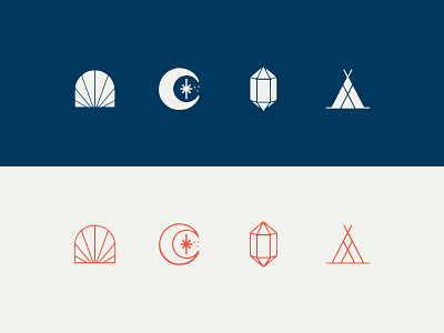 Mystic Icons blue camping collection crescent crystal icons marks moon red sun rise symbols tan