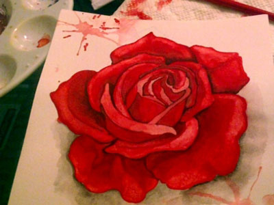 Rosey posey gouache illustration red rose rose