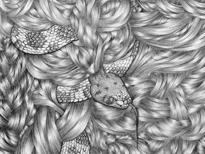 Rattler drawing graphite hair snake