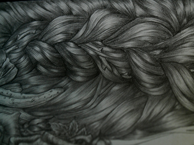 WIP Detail braid detail graphite hair pencil rose thorns tongue wip