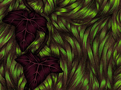 Ivy braids digital illustration green hair illustration ivy leaves nature oxblood red