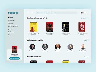 Bookclub design desktop ui web