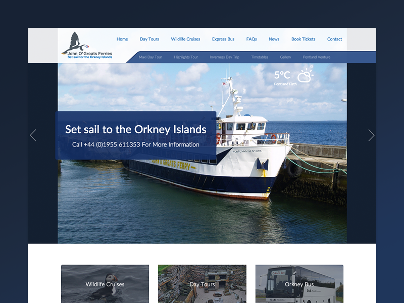 John O Groats Ferry - Redesign nav bar redesign puffin blue ferry website