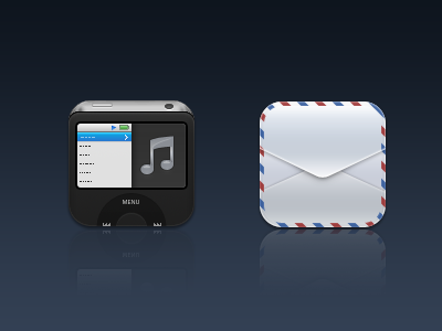 iPod and Mail Icons black envelope ipod mail music option white