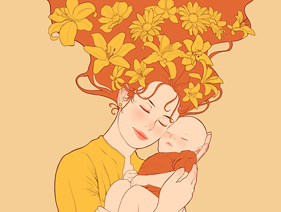 Mother's Day 2020 art noveau baby digital illustration happy mothers day illustration mom motherhood mothers day