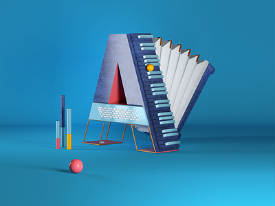 A for Accordion 36 days of type 3d 3d art 3d illustration 3d illustrations accordion blue cinema 4d design fiscortes studio francisco cortes music musical instruments musician octane render pink poetry rhino vray