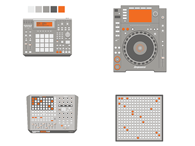 Mystery Poster (WIP) apc cdj drum electronics gray grey illustrator instruments mystery orange poster project sequence sequencer vector wip