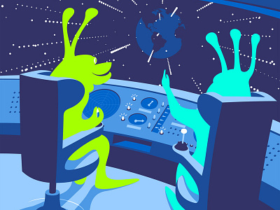 Blue holiday cockpit holiday illustration rocket ufo vector