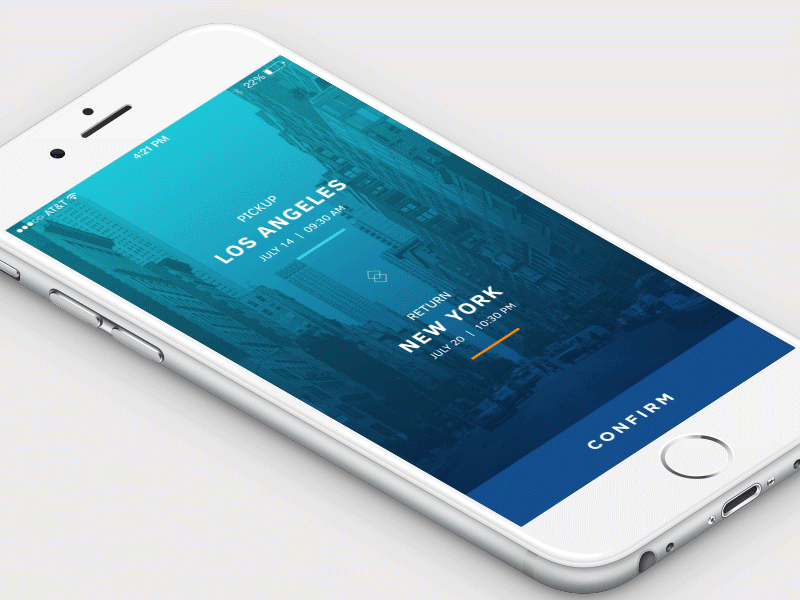 Travel App Concept animation app blue concept gif griswold ios iphone mobile movement ui