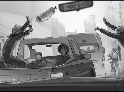 Storyboard for an AVBOB commercial art commercial greyscale storyboard illustration storyboard