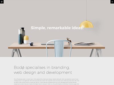 Bodø agency design homepage modern onepage portfolio simple studio theme ui ux website