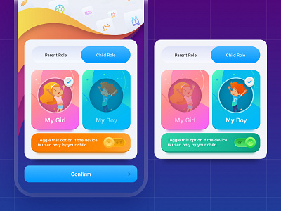 Wello: Health App for Kids. Switch Roles Screen activity application cards colorfull fitness app healthapp iosapp kids kidsapp ui uiux