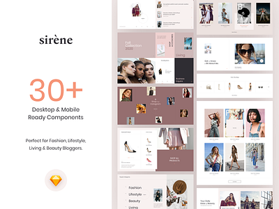 Sirène - Blogger Design Kit for Sketch by Linetilt blogger design kit elegant fashion feminine graphic design layout layout design layouts shop typography ui web layout