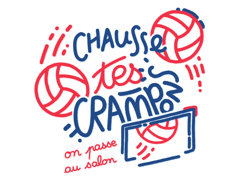 Chausse tes crampons… ball bleus blue football france hand lettering illustration ipad pro match soccer typography world cup