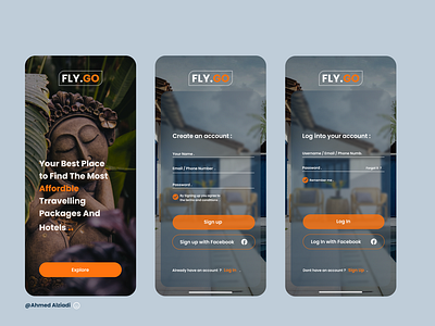 Sign up and log in Glassmorphism design for a travelling app