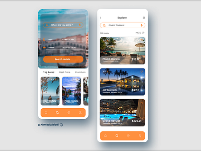 FLY.GO is a traveling booking app with a Glassmorphism design.