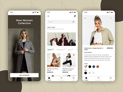 E-commerce Daily UI #012 ( Shopping app) app blue brown cart clothes design figma home order prototype shopping ui ux