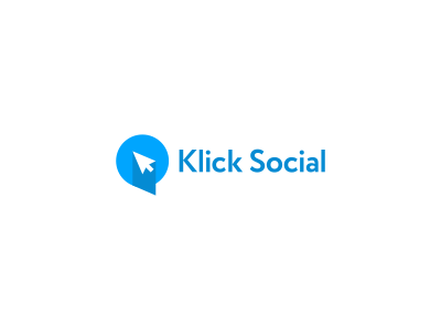Klick Social Logo Design 2 arrow blue brand branding bubble chat click design icon identity klick logo logotype mark network social typography