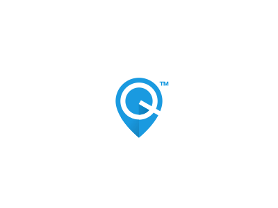 Q + Pin Logo Design blue design icon identity location logo mark negative space pin q