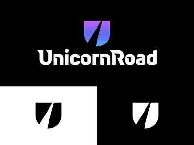 Shield Logo Design - Unicorn Road app brand branding business cards stationery creative design gradient logo guide horn icon identity logo logodesign path road shield logo symbol u u logo unicorn