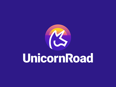 Unicorn Road Logo Design - Unicorn / Sunset / Synthwave / Retro