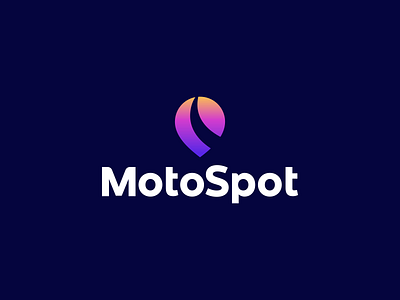 MotoSpot Logo Design - Location Pin Marker / Road / Helmet brand clever design game gaming gradient helmet icon location logo logodesign modern motorcycle negative space pin road simple software symbol tech technology